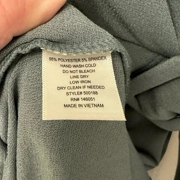 Sage Green Monteau V Neck Belted Dress with Slit and Quarter Length Sleeves NWT - Picture 3 of 7